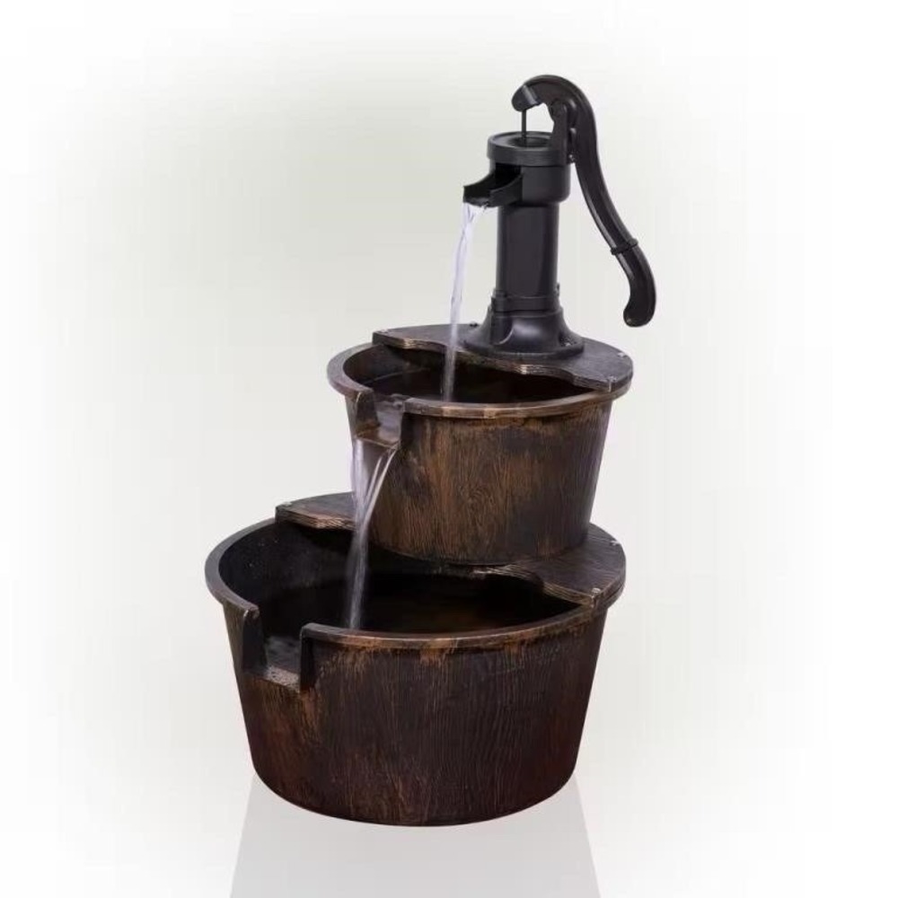 3-Tier Outdoor Barrel Waterfall Fountain w/Cascading Water Flow & Electric Pump